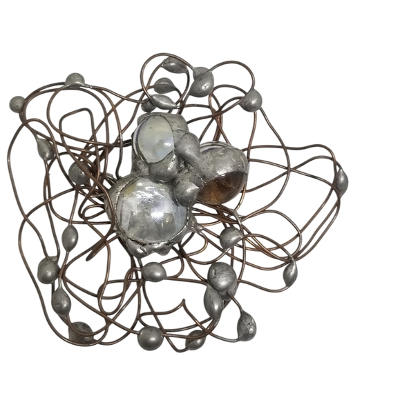 VINTAGE ARTISAN MADE ABSTRACT COPPER WIRE & LEAD STATEMENT BROOCH - Picture 2 of 4